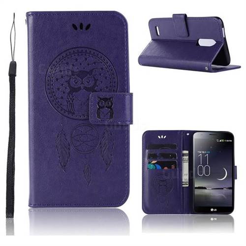 Intricate Embossing Owl Campanula Leather Wallet Case for LG K10 (2018) - Purple