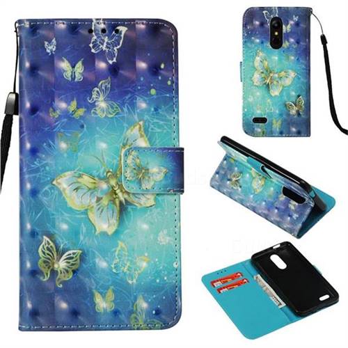 Gold Butterfly 3D Painted Leather Wallet Case for LG K10 (2018)