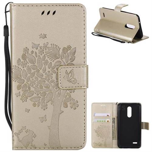 Embossing Butterfly Tree Leather Wallet Case for LG K10 (2018) - Champagne