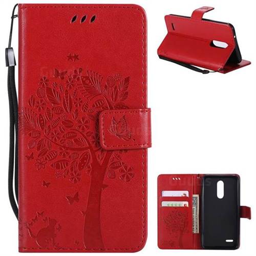 Embossing Butterfly Tree Leather Wallet Case for LG K10 (2018) - Red