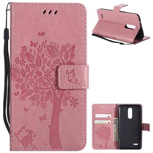 Embossing Butterfly Tree Leather Wallet Case for LG K10 (2018) - Pink