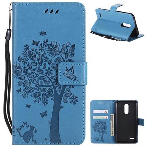Embossing Butterfly Tree Leather Wallet Case for LG K10 (2018) - Blue