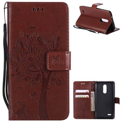 Embossing Butterfly Tree Leather Wallet Case for LG K10 (2018) - Brown
