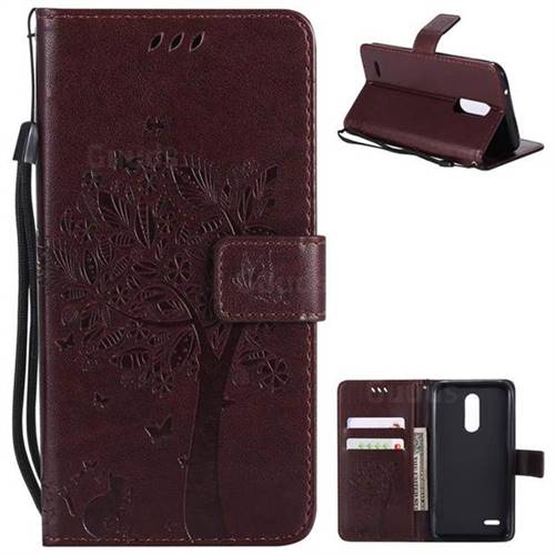 Embossing Butterfly Tree Leather Wallet Case for LG K10 (2018) - Coffee