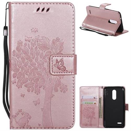 Embossing Butterfly Tree Leather Wallet Case for LG K10 (2018) - Rose Pink