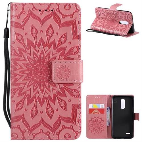 Embossing Sunflower Leather Wallet Case for LG K10 (2018) - Pink