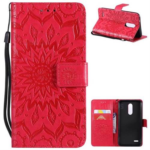 Embossing Sunflower Leather Wallet Case for LG K10 (2018) - Red