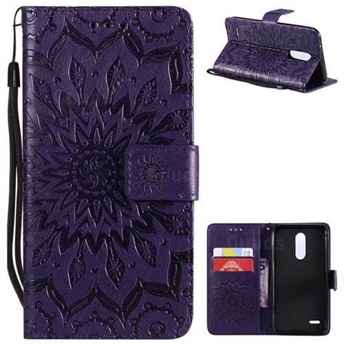 Embossing Sunflower Leather Wallet Case for LG K10 (2018) - Purple