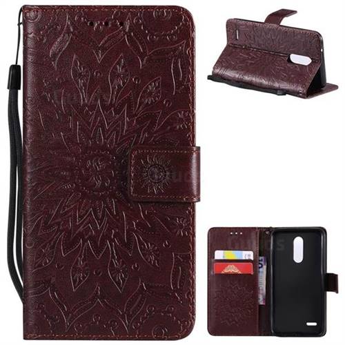 Embossing Sunflower Leather Wallet Case for LG K10 (2018) - Brown