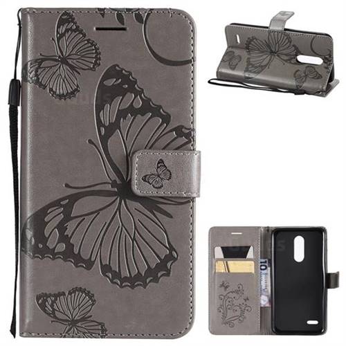Embossing 3D Butterfly Leather Wallet Case for LG K10 (2018) - Gray