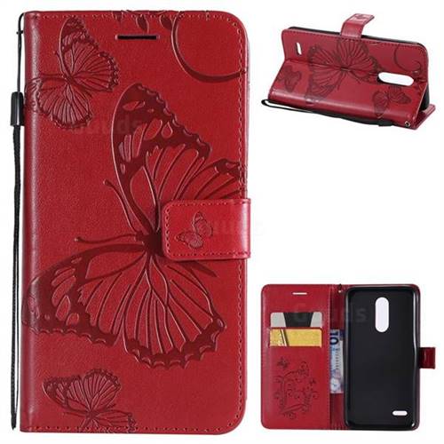 Embossing 3D Butterfly Leather Wallet Case for LG K10 (2018) - Red