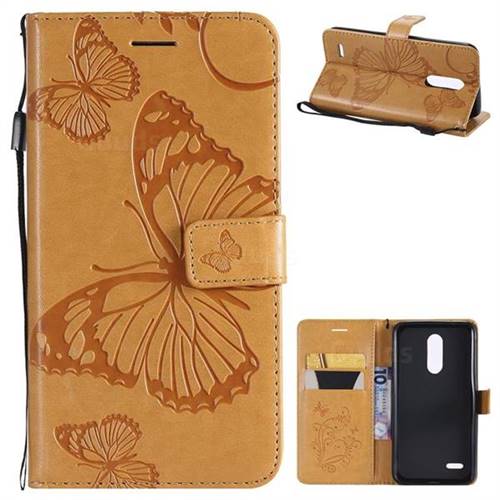 Embossing 3D Butterfly Leather Wallet Case for LG K10 (2018) - Yellow