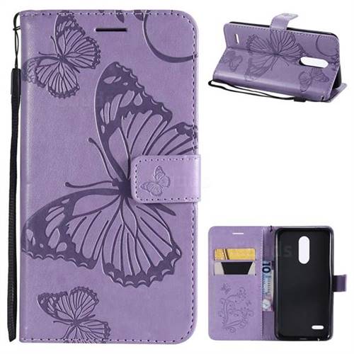 Embossing 3D Butterfly Leather Wallet Case for LG K10 (2018) - Purple