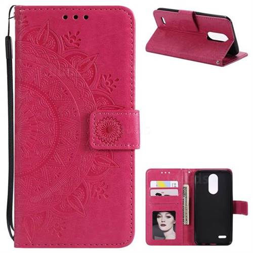 Intricate Embossing Datura Leather Wallet Case for LG K10 (2018) - Rose Red