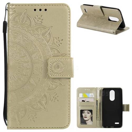 Intricate Embossing Datura Leather Wallet Case for LG K10 (2018) - Golden