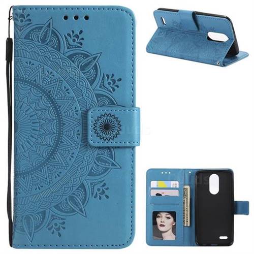 Intricate Embossing Datura Leather Wallet Case for LG K10 (2018) - Blue