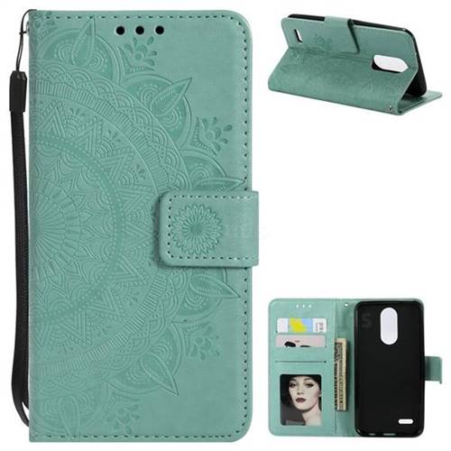 Intricate Embossing Datura Leather Wallet Case for LG K10 (2018) - Mint Green
