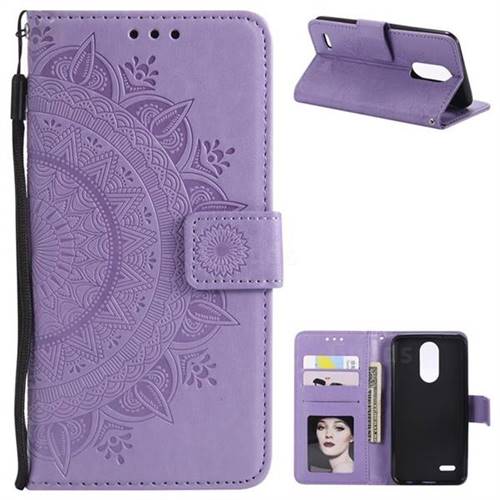 Intricate Embossing Datura Leather Wallet Case for LG K10 (2018) - Purple