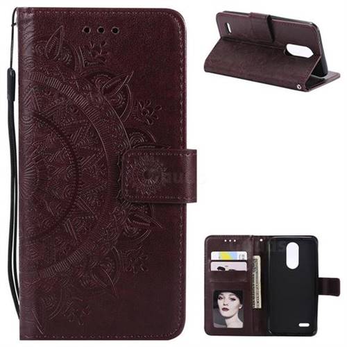 Intricate Embossing Datura Leather Wallet Case for LG K10 (2018) - Brown