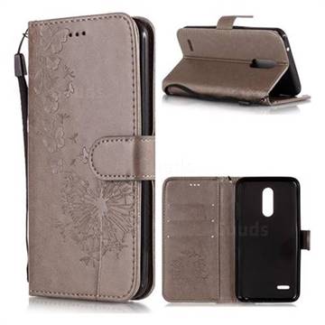 Intricate Embossing Dandelion Butterfly Leather Wallet Case for LG K10 (2018) - Gray