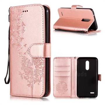 Intricate Embossing Dandelion Butterfly Leather Wallet Case for LG K10 (2018) - Rose Gold