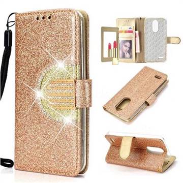 Glitter Diamond Buckle Splice Mirror Leather Wallet Phone Case for LG K10 (2018) - Golden