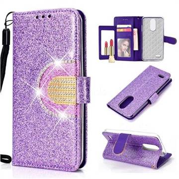 Glitter Diamond Buckle Splice Mirror Leather Wallet Phone Case for LG K10 (2018) - Purple