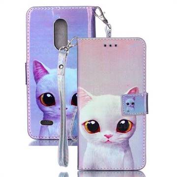 White Cat Blue Ray Light PU Leather Wallet Case for LG K10 (2018)