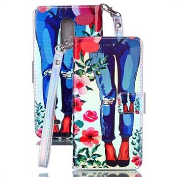 Jeans Flower Blue Ray Light PU Leather Wallet Case for LG K10 (2018)