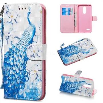 Blue Peacock 3D Painted Leather Wallet Phone Case for LG K10 (2018)