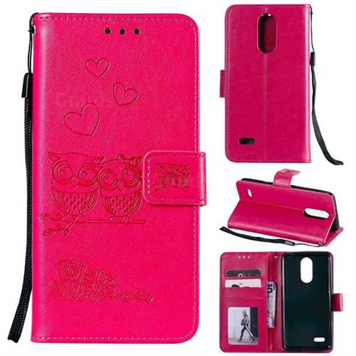 Embossing Owl Couple Flower Leather Wallet Case for LG K10 (2018) - Red
