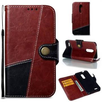 Retro Magnetic Stitching Wallet Flip Cover for LG K10 (2018) - Dark Red