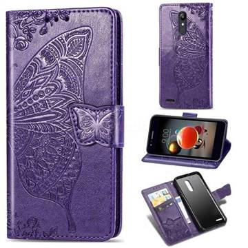 Embossing Mandala Flower Butterfly Leather Wallet Case for LG K10 (2018) - Dark Purple