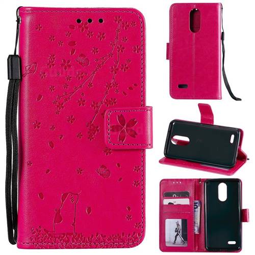 Embossing Cherry Blossom Cat Leather Wallet Case for LG K10 (2018) - Rose
