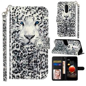 White Leopard 3D Leather Phone Holster Wallet Case for LG K10 (2018)
