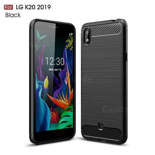 Luxury Carbon Fiber Brushed Wire Drawing Silicone TPU Back Cover for LG K20 (2019) - Black