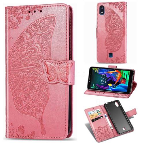 Embossing Mandala Flower Butterfly Leather Wallet Case for LG K20 (2019) - Pink