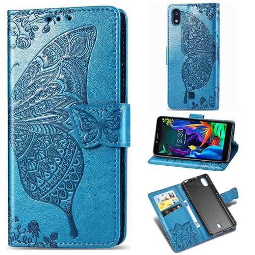 Embossing Mandala Flower Butterfly Leather Wallet Case for LG K20 (2019) - Blue