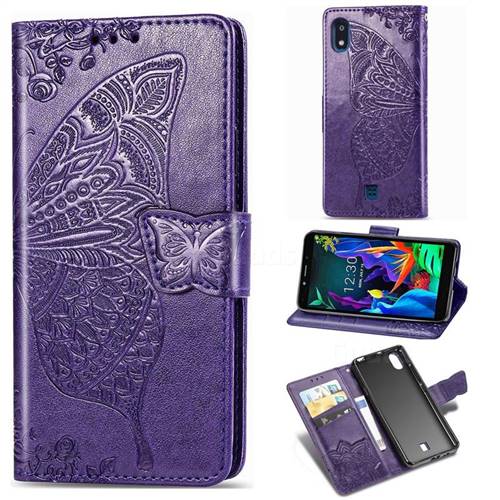 Embossing Mandala Flower Butterfly Leather Wallet Case for LG K20 (2019) - Dark Purple