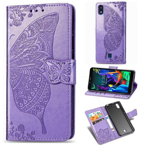 Embossing Mandala Flower Butterfly Leather Wallet Case for LG K20 (2019) - Light Purple