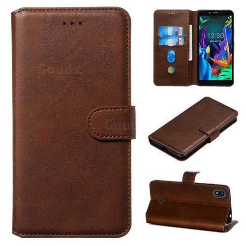 Retro Calf Matte Leather Wallet Phone Case for LG K20 (2019) - Brown