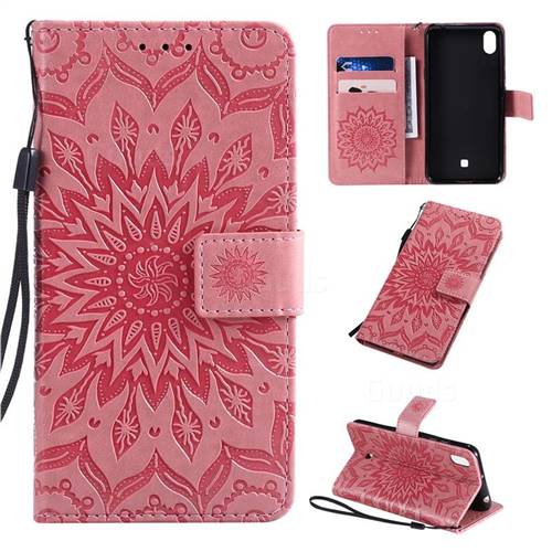 Embossing Sunflower Leather Wallet Case for LG K20 (2019) - Pink