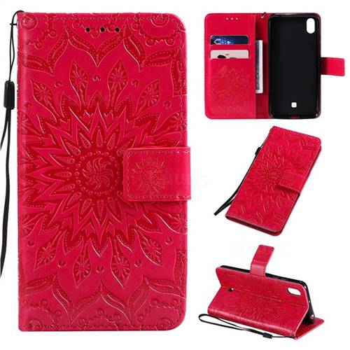 Embossing Sunflower Leather Wallet Case for LG K20 (2019) - Red