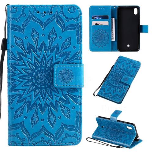 Embossing Sunflower Leather Wallet Case for LG K20 (2019) - Blue