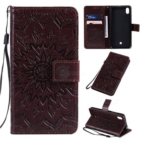 Embossing Sunflower Leather Wallet Case for LG K20 (2019) - Brown