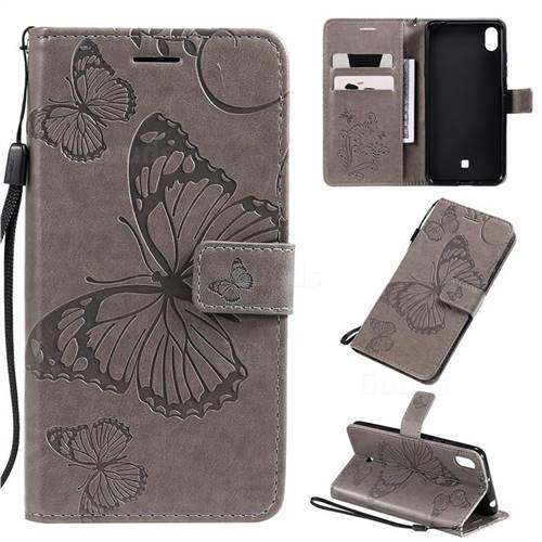 Embossing 3D Butterfly Leather Wallet Case for LG K20 (2019) - Gray