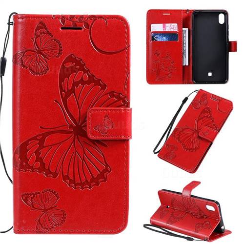 Embossing 3D Butterfly Leather Wallet Case for LG K20 (2019) - Red