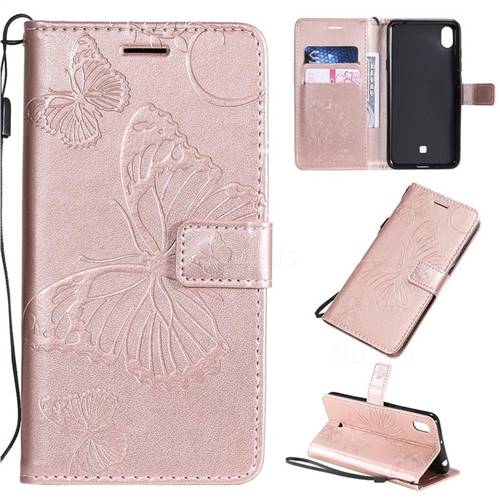 Embossing 3D Butterfly Leather Wallet Case for LG K20 (2019) - Rose Gold