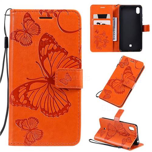 Embossing 3D Butterfly Leather Wallet Case for LG K20 (2019) - Orange