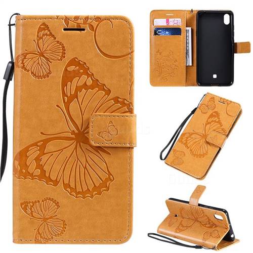 Embossing 3D Butterfly Leather Wallet Case for LG K20 (2019) - Yellow